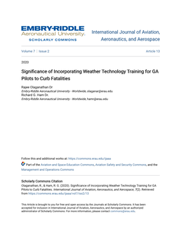 Significance of Incorporating Weather Technology Training for GA Pilots to Curb Fatalities