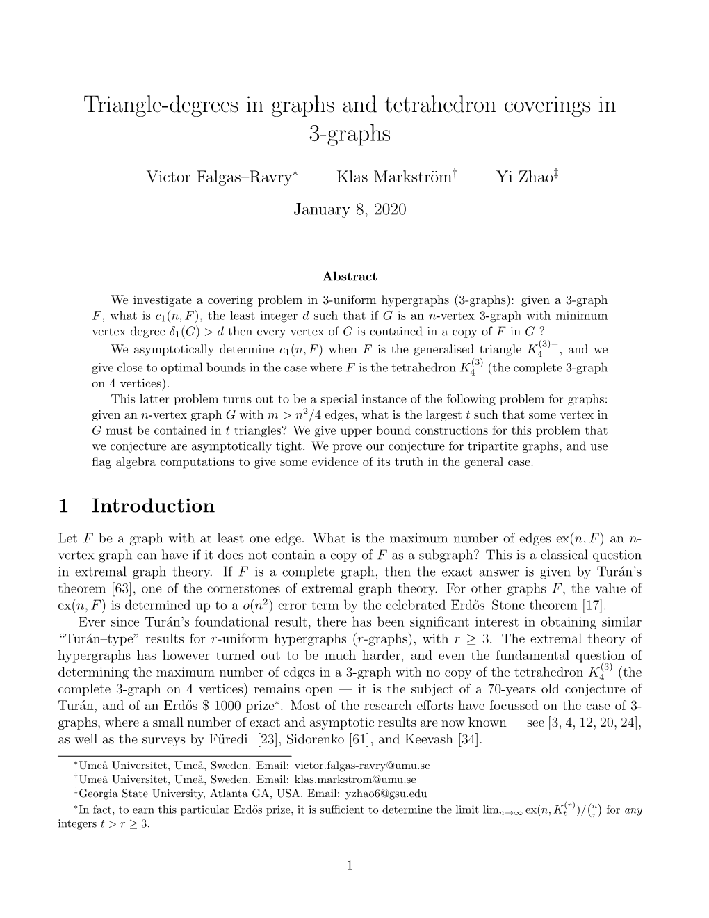 Triangle-Degrees in Graphs and Tetrahedron Coverings in 3-Graphs