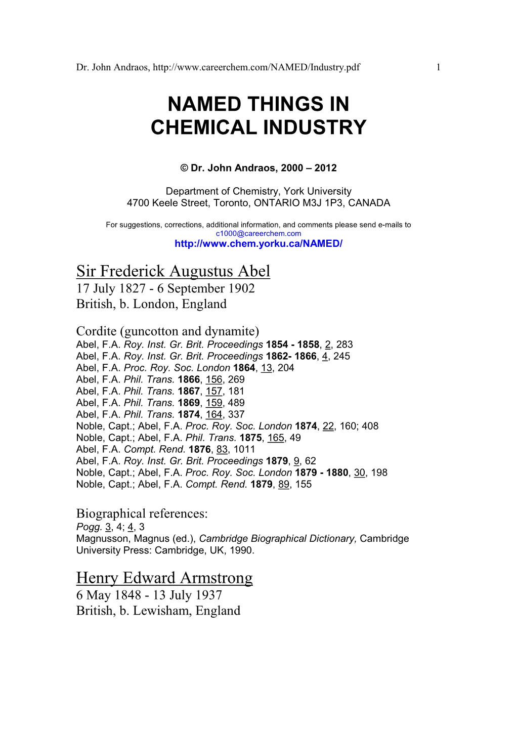 Named Things in Chemical Industry