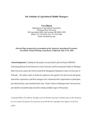 Job Attitudes of Agricultural Middle Managers Vera Bitsch