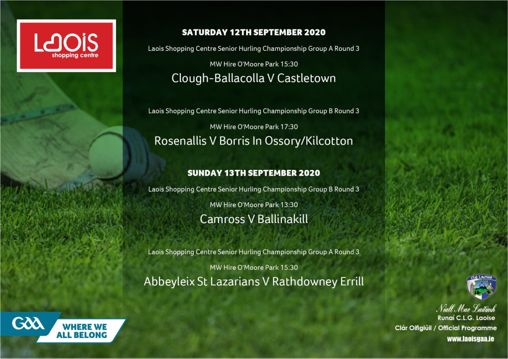 Hurling Round 3 Match Programme 12.09