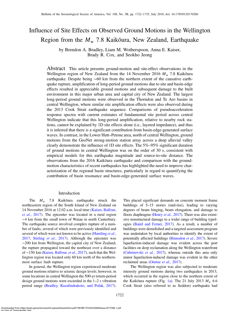 Influence of Site Effects on Observed Ground Motions in the Wellington Region from the Mw 7.8 Kaikōura, New Zealand, Earthquake