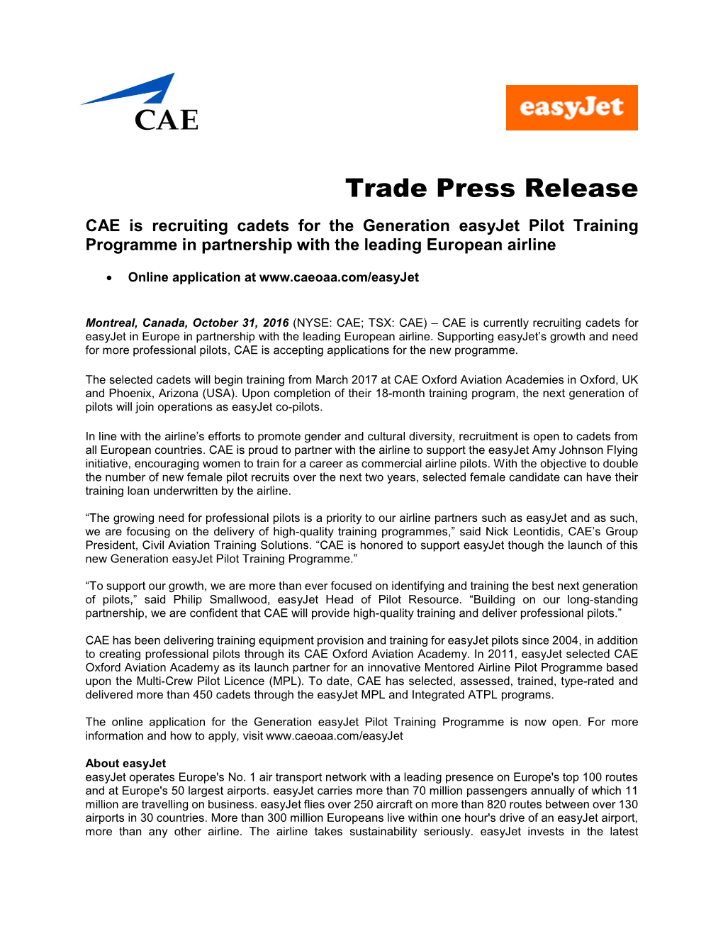 Trade Press Release