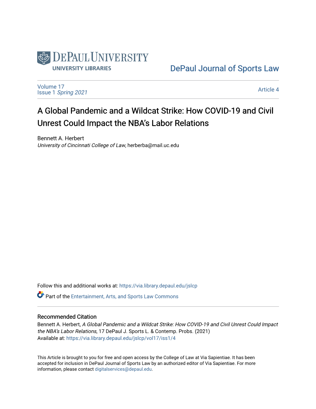 A Global Pandemic and a Wildcat Strike: How COVID-19 and Civil Unrest Could Impact the NBA’S Labor Relations