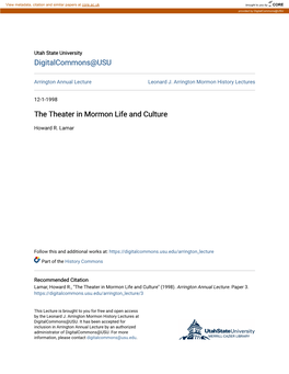 The Theater in Mormon Life and Culture
