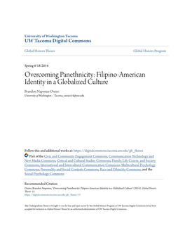 Filipino-American Identity in a Globalized Culture Brandon Napenias Oreiro University of Washington – Tacoma, Oreiro14@Uw.Edu