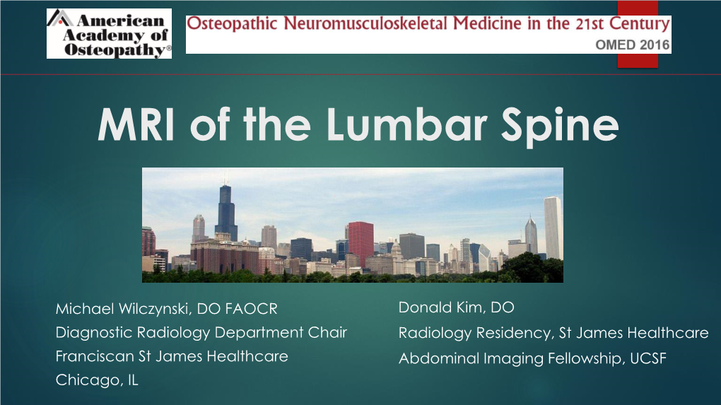 MRI of the Lumbar Spine