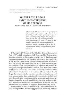 On the People's War and the Contribution of Mao Zedong