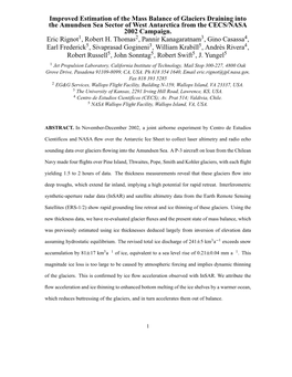 Improved Estimation of the Mass Balance of Glaciers Draining Into the Amundsen Sea Sector of West Antarctica from the CECS/NASA 2002 Campaign