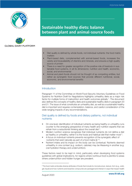 Sustainable Healthy Diets: Balance Between Plant and Animal-Source Foods