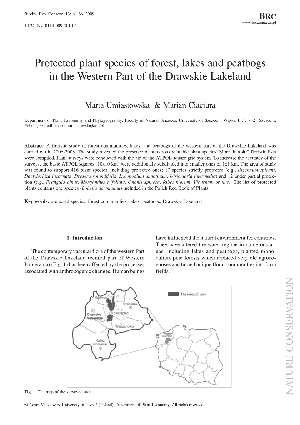 Protected Plant Species of Forest, Lakes and Peatbogs in the Western Part of the Drawskie Lakeland