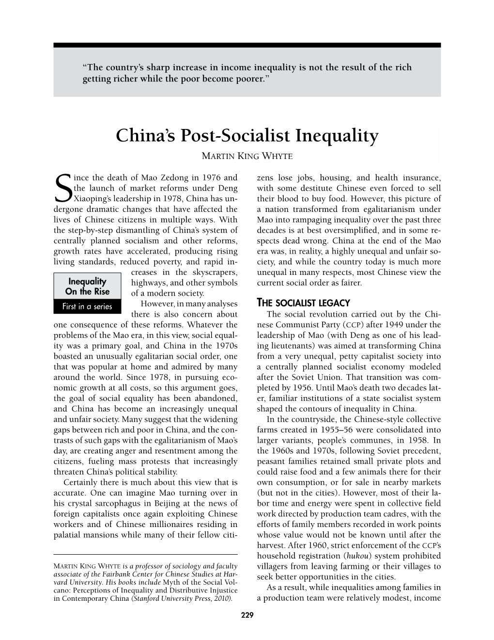 China's Post-Socialist Inequality