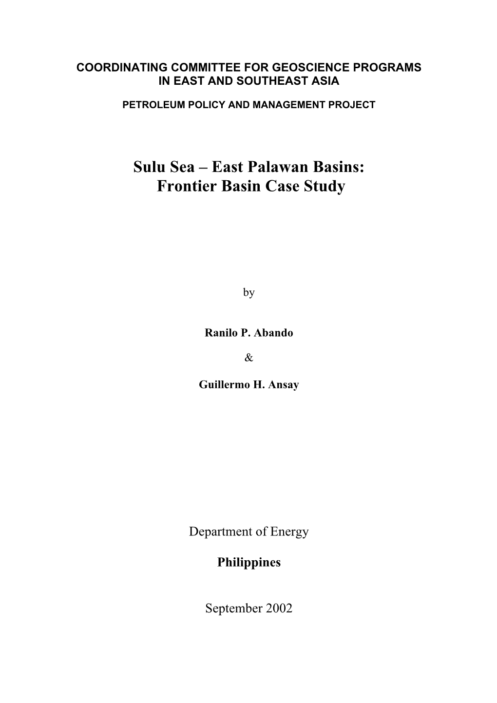 Sulu Sea – East Palawan Basins: Frontier Basin Case Study