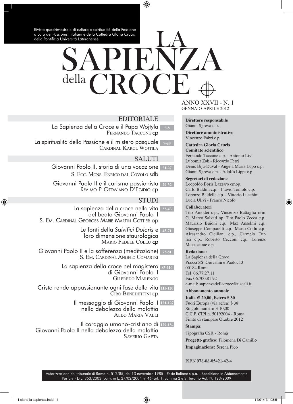 Sapienza Della Croce Anno XXVII - N