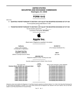 Apple Inc. (Exact Name of Registrant As Specified in Its Charter)