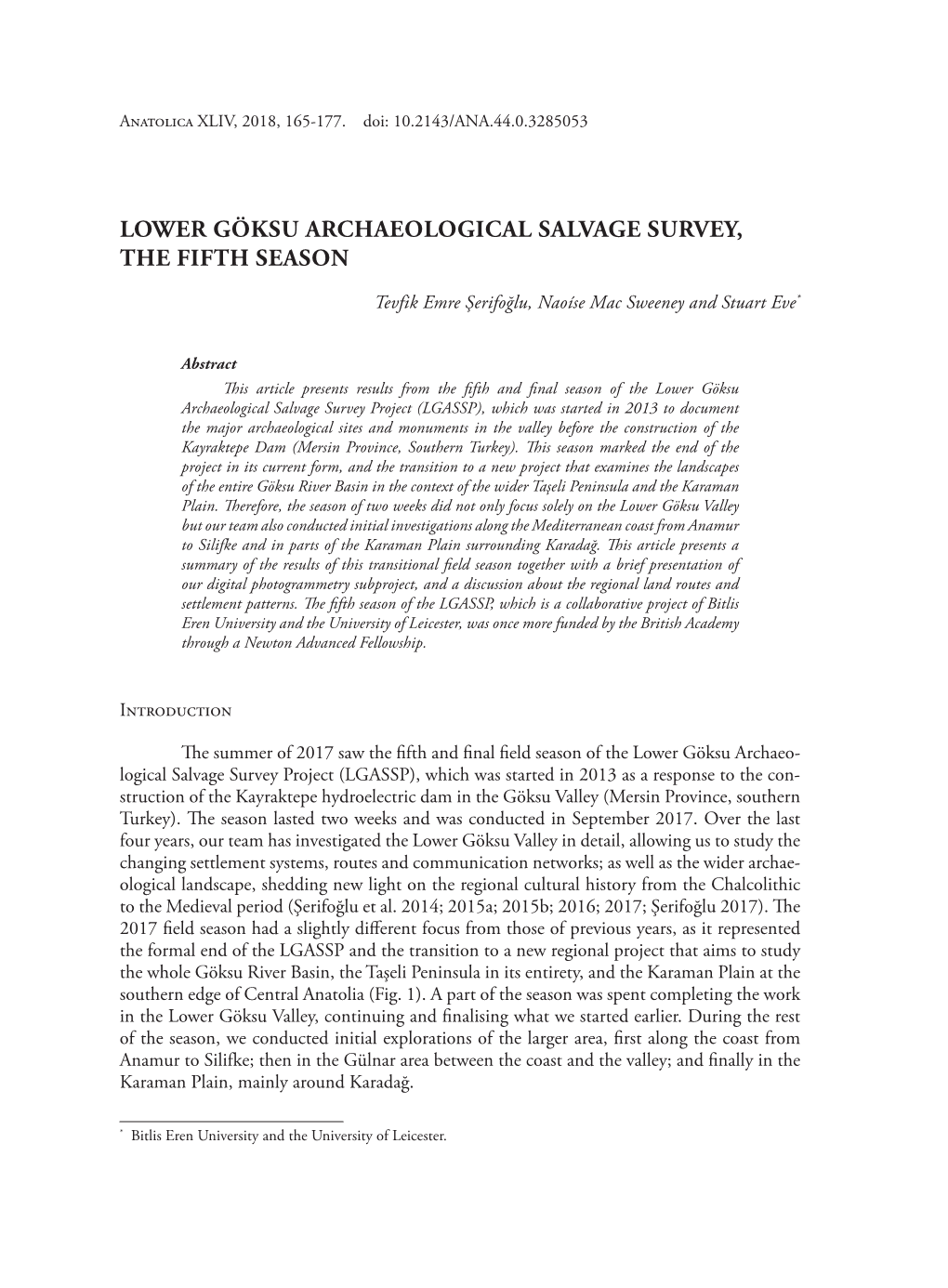 Lower Göksu Archaeological Salvage Survey, the Fifth Season