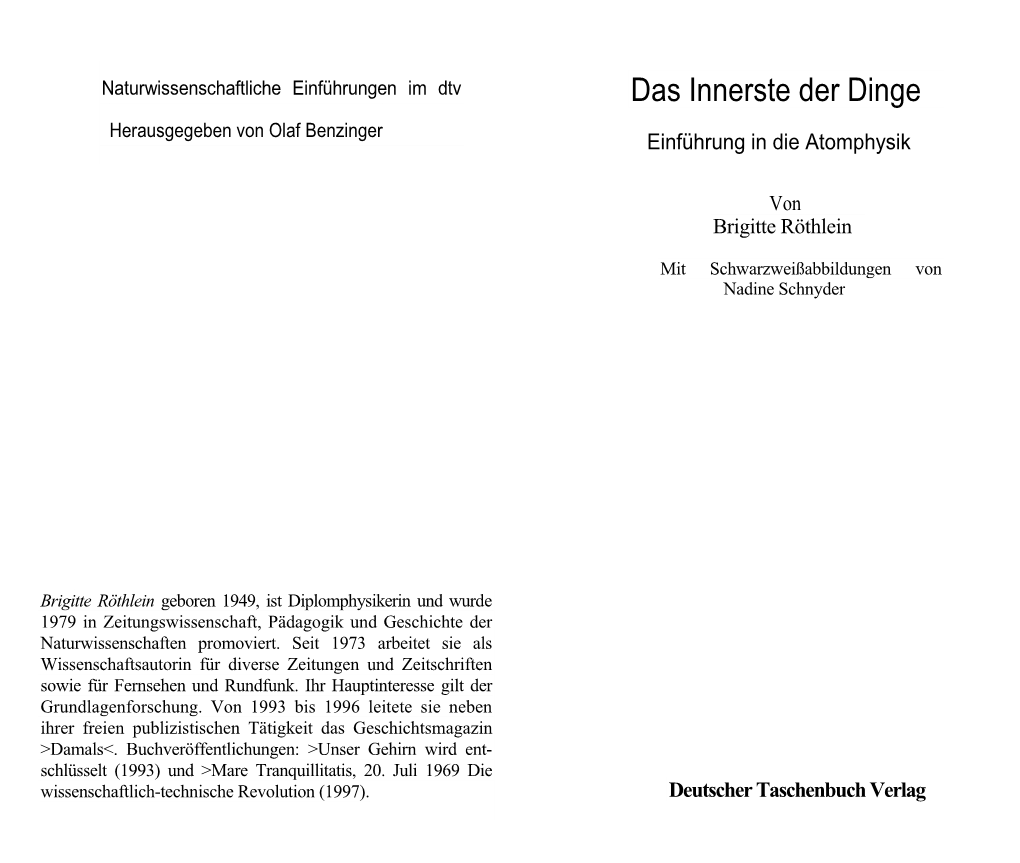 Das Innerste Der Dinge Herausgegeben Von Olaf Benzinger Einführung in Die Atomphysik