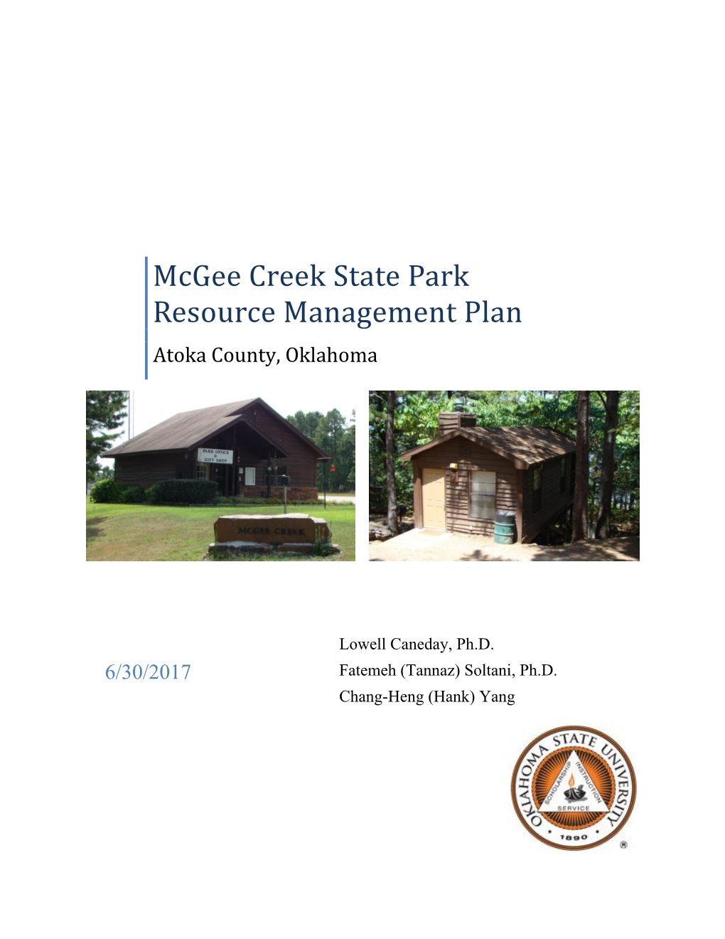 Mcgee Creek State Park Resource Management Plan Atoka County, Oklahoma