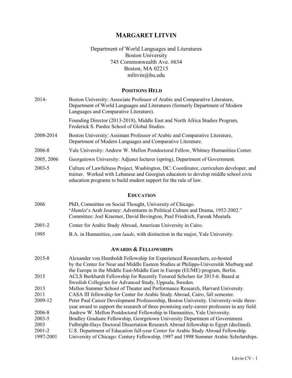 Margaret Litvin's CV