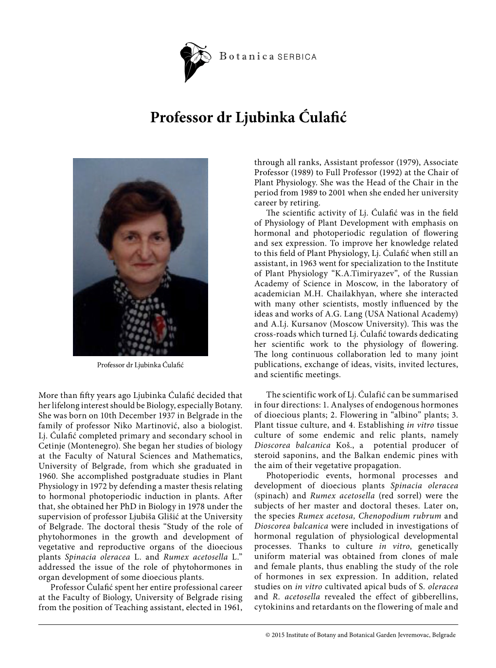 Professor Dr Ljubinka Ćulafić