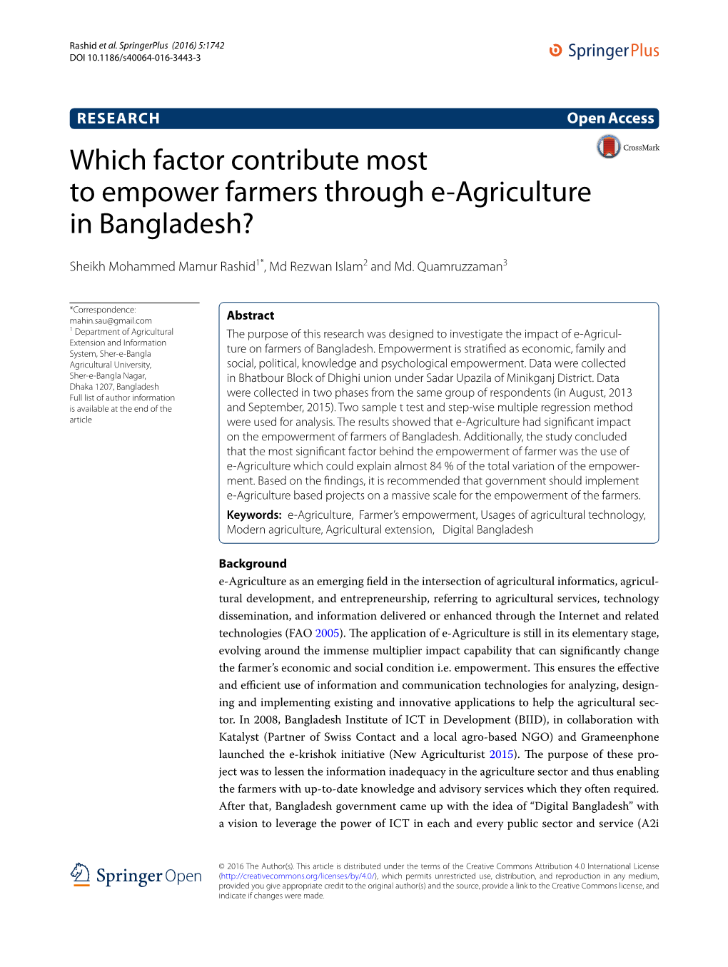 Which Factor Contribute Most to Empower Farmers Through E‑Agriculture in Bangladesh?