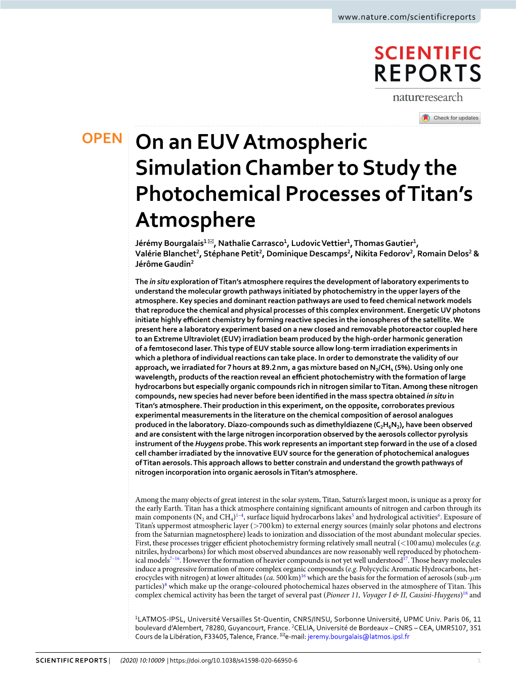 On an EUV Atmospheric Simulation Chamber to Study the Photochemical Processes of Titan's Atmosphere