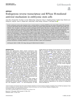 Endogenous Reverse Transcriptase and Rnase H-Mediated Antiviral Mechanism in Embryonic Stem Cells