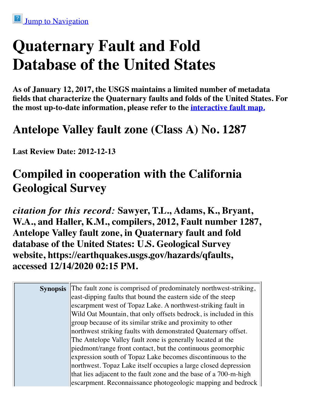 Quaternary Fault and Fold Database of the United States