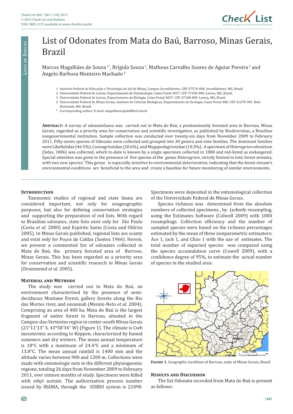 Check List 9(6): 1367–1370, 2013 © 2013 Check List and Authors Chec List ISSN 1809-127X (Available at Journal of Species Lists and Distribution