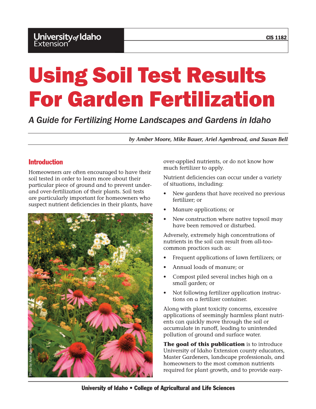 Using Soil Test Results for Garden Fertilization a Guide for Fertilizing Home Landscapes and Gardens in Idaho