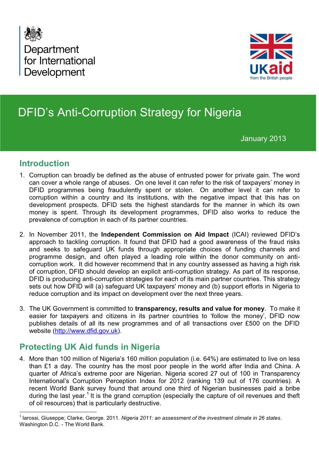 DFID's Anti-Corruption Strategy for Nigeria