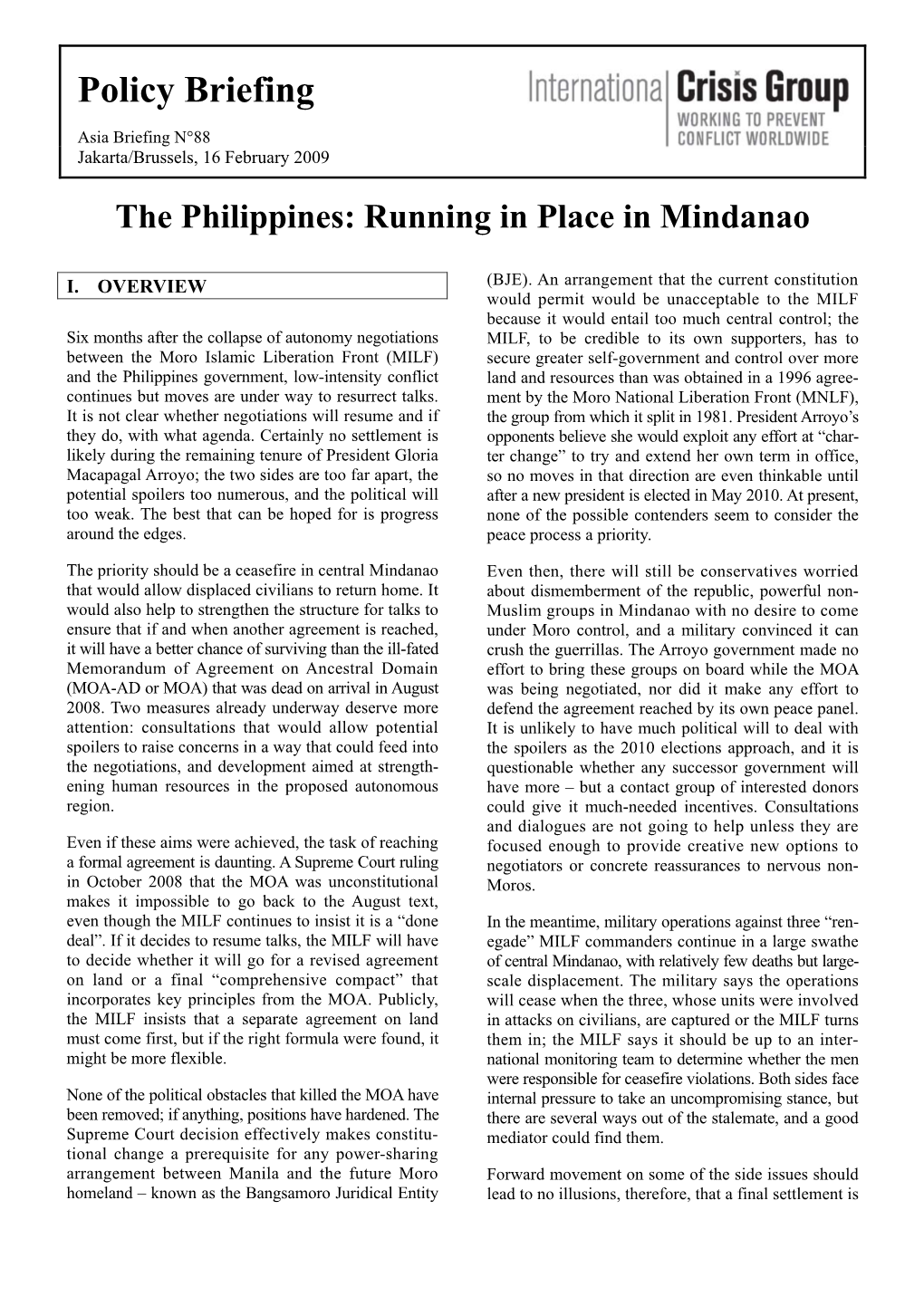 The Philippines: Running in Place in Mindanao