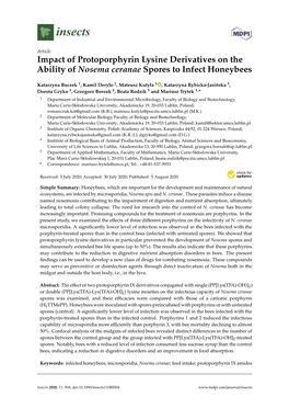 Impact of Protoporphyrin Lysine Derivatives on the Ability of Nosema Ceranae Spores to Infect Honeybees
