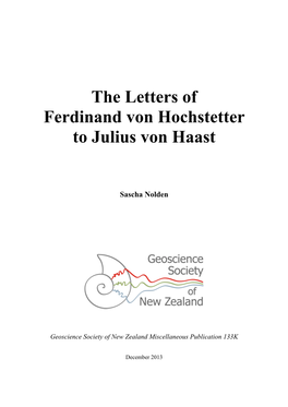 The Letters of Ferdinand Von Hochstetter to Julius Von Haast