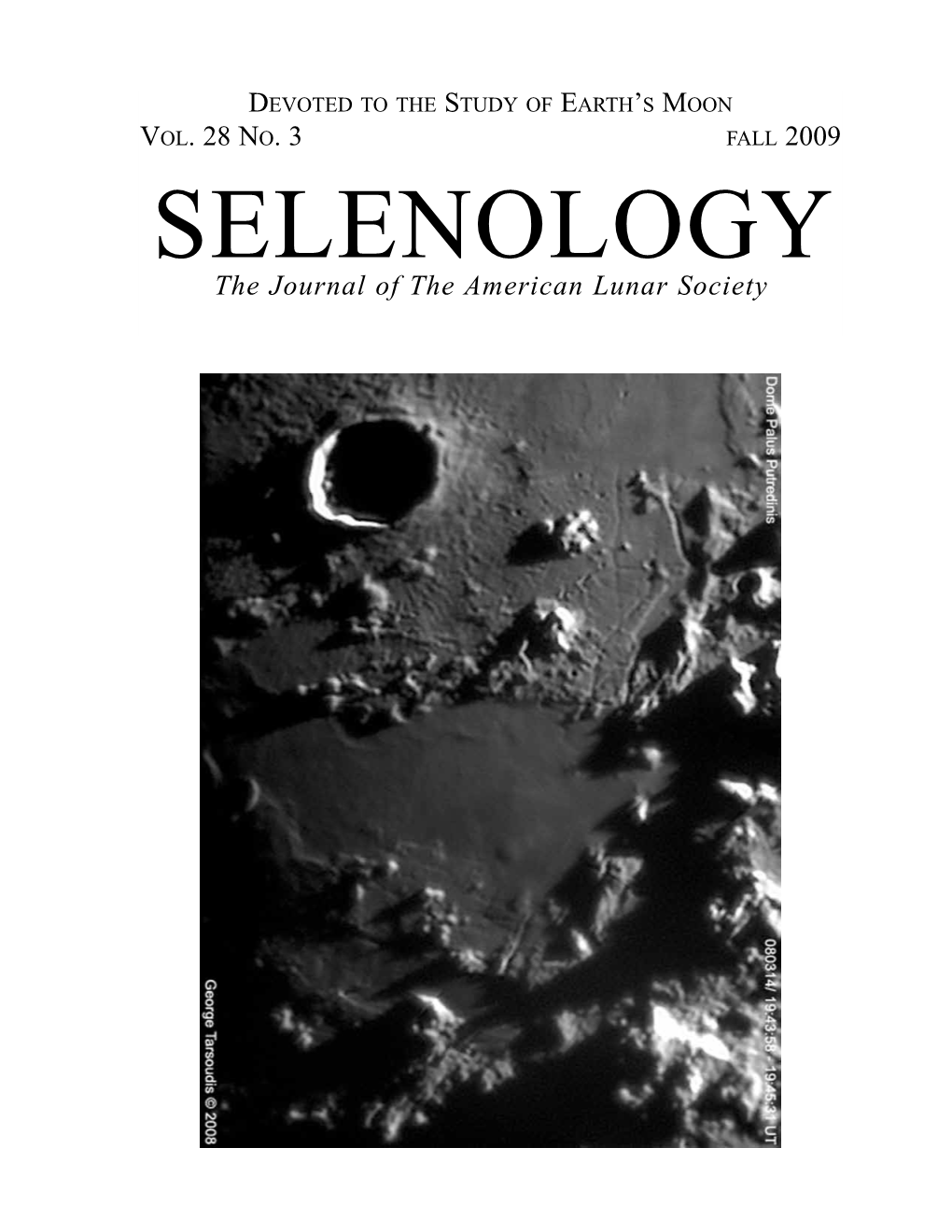 SELENOLOGY the Journal of the American Lunar Society Selenology Vol