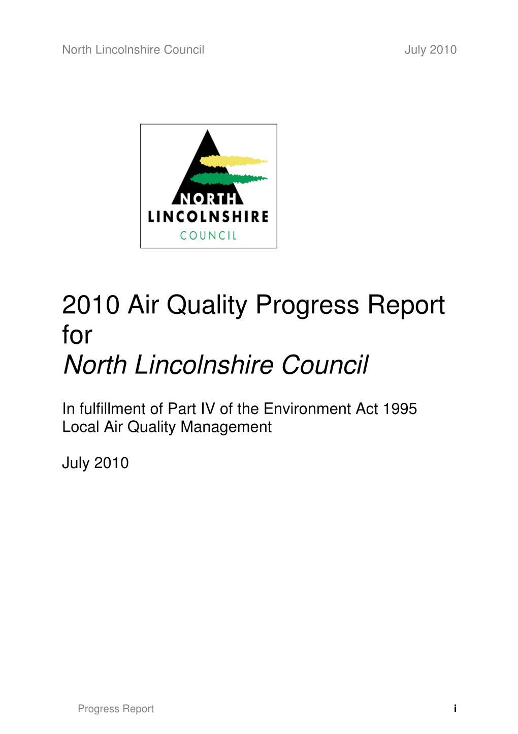 2010 Air Quality Progress Report for North Lincolnshire Council