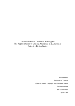 The Persistence of Orientalist Stereotypes: the Representation of Chinese Americans in S.J