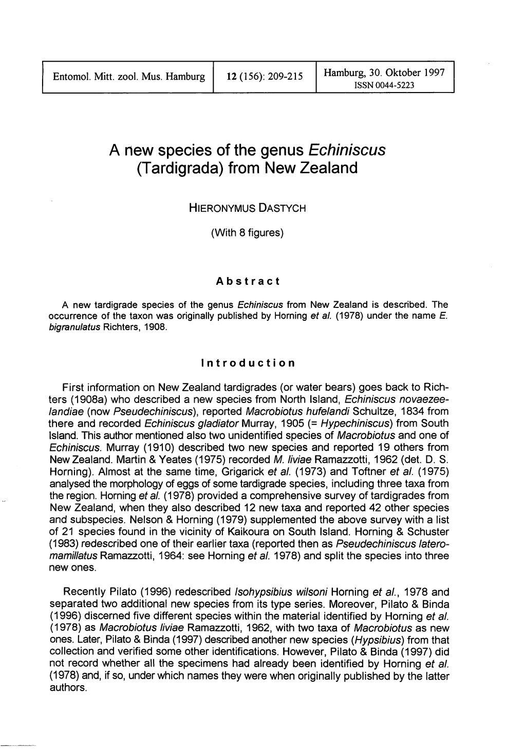 A New Species of the Genus Echiniscus (Tardigrada) from New Zealand