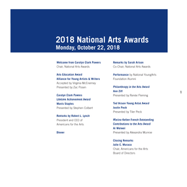 2018 National Arts Awards Monday, October 22, 2018