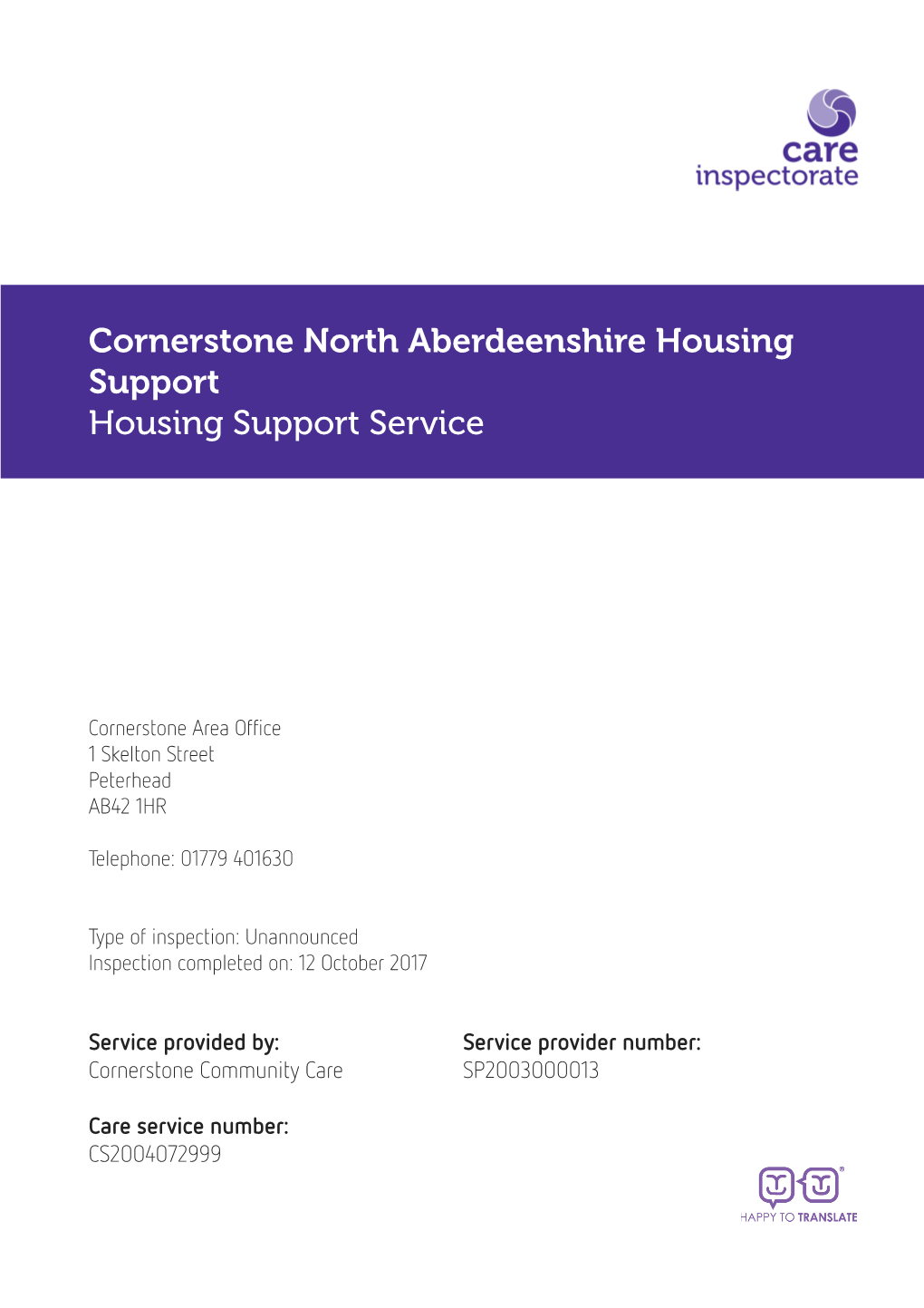 Cornerstone North Aberdeenshire Housing Support Housing Support Service