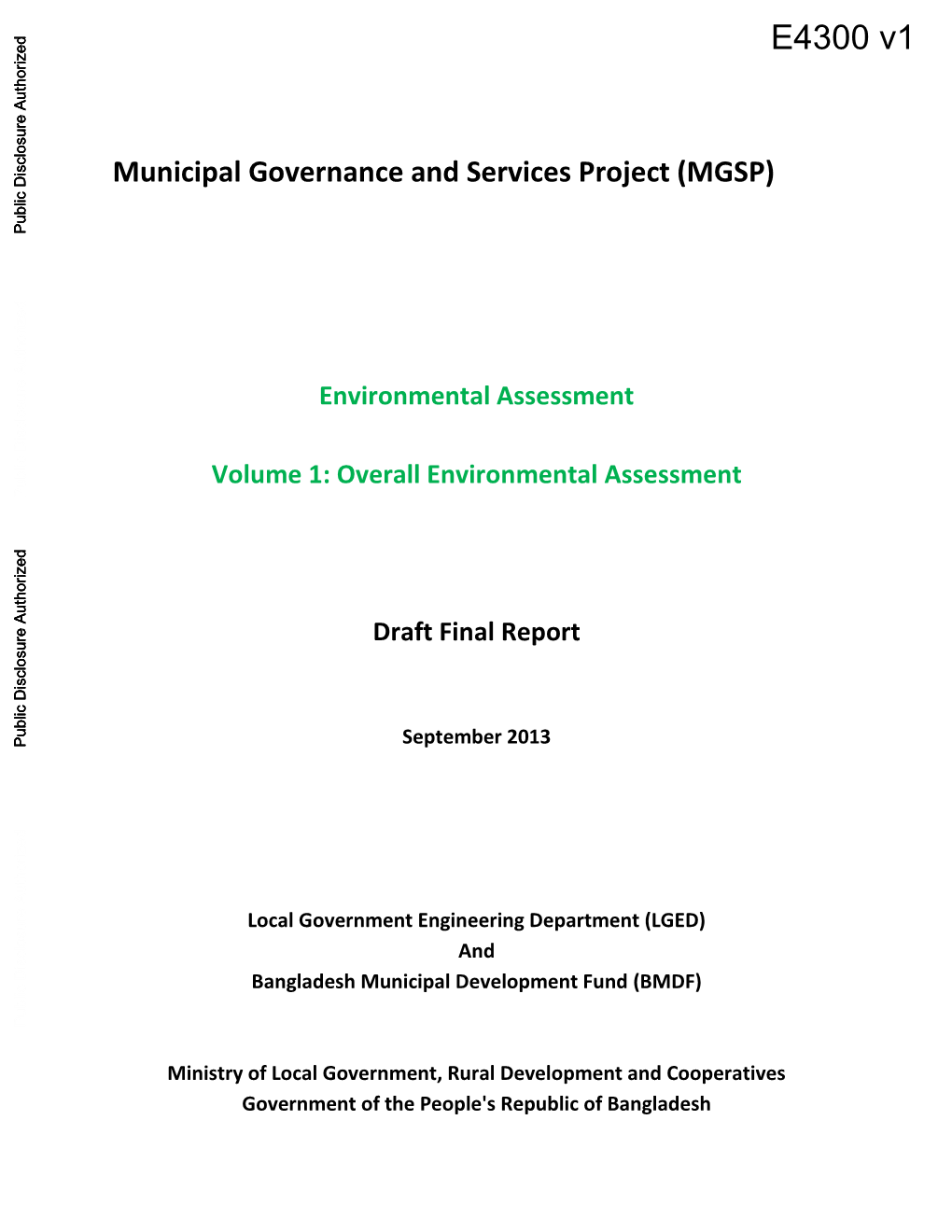 Municipal Governance and Services Project (MGSP)