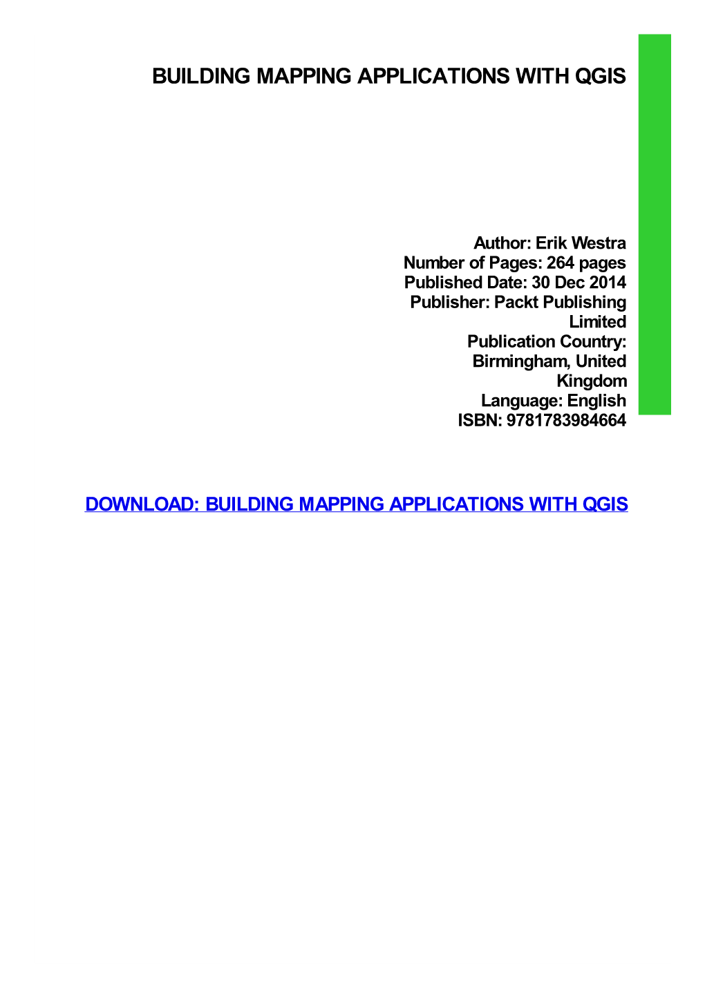 PDF Download Building Mapping Applications with QGIS Ebook Free