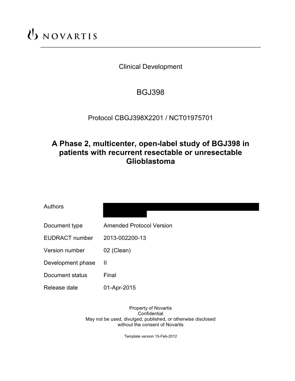 A Phase 2, Multicenter, Open-Label Study of BGJ398 in Patients with Recurrent Resectable Or Unresectable Glioblastoma