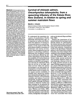 Survival of Chinook Salmon, Oncorhynchus Tshawytscha, from A