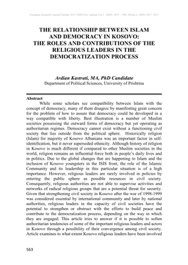 The Relationship Between Islam and Democracy in Kosovo: the Roles and Contributions of the Religious Leaders in the Democratization Process