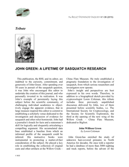 John Green: a Lifetime of Sasquatch Research