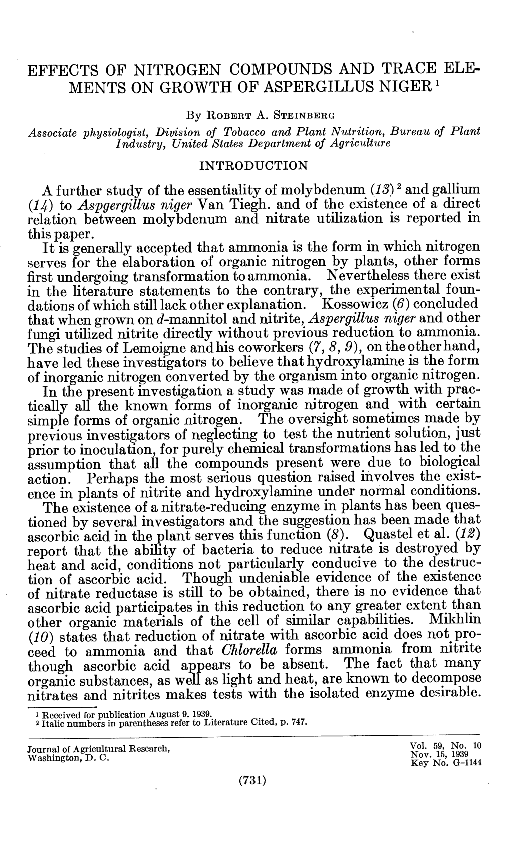 Ments on Growth of Aspergillus Niger '