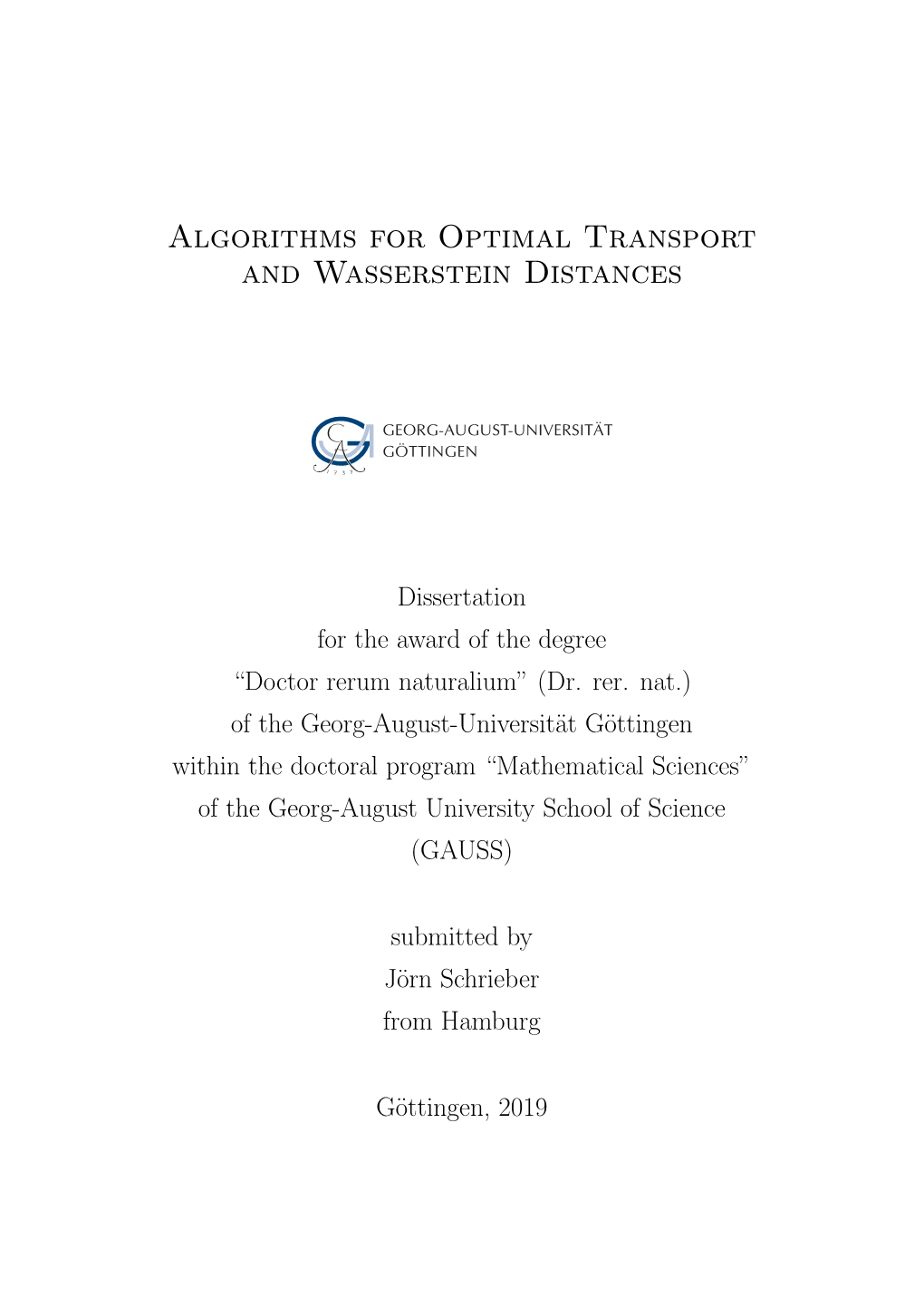 Algorithms for Optimal Transport and Wasserstein Distances