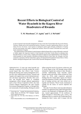 Recent Efforts in Biological Control of Water Hyacinth in the Kagera River Headwaters of Rwanda