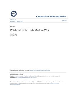 Witchcraft in the Early Modern West," Comparative Civilizations Review: Vol